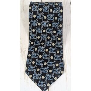 Brioni‎ Roma Silk Necktie Mens Black Blue Patterned Designer Italy Made